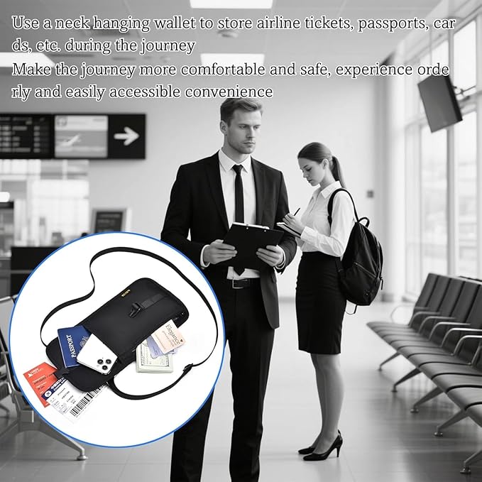 Passport Holder for Travel Pouch Neck Wallet for Traveling Women Men with RFID Blocking Waterproof and Slim Neck Pouch Adjustable Neck Strap (Z-Black)