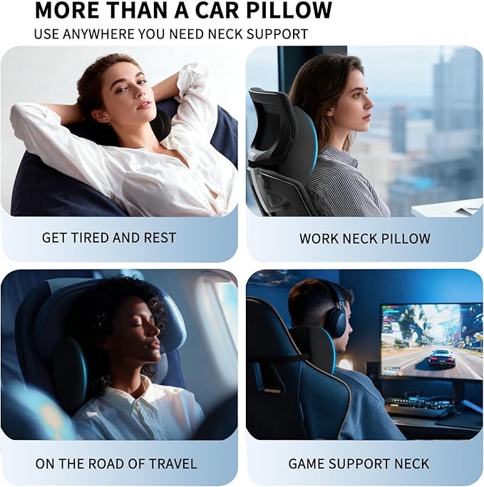 2 Pack Car Neck Pillow, Soft Car Headrest Pillow for Driving with Adjustable Strap (Black)