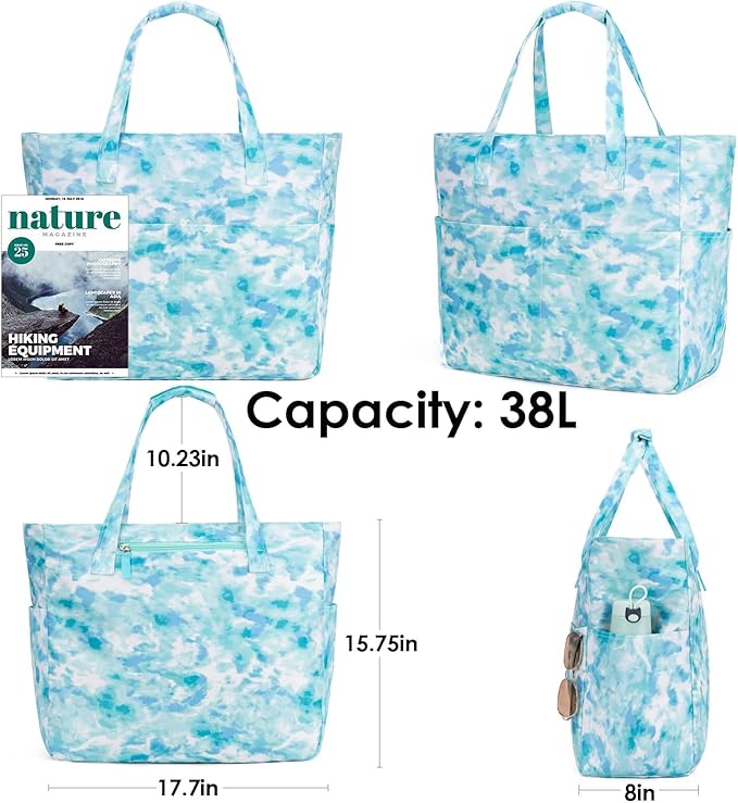 KABAQOO Extra Large Beach Bag Waterproof Sandproof Women Beach Tote with Zipper & Wet Compartment for Pool Gym Grocery Travel