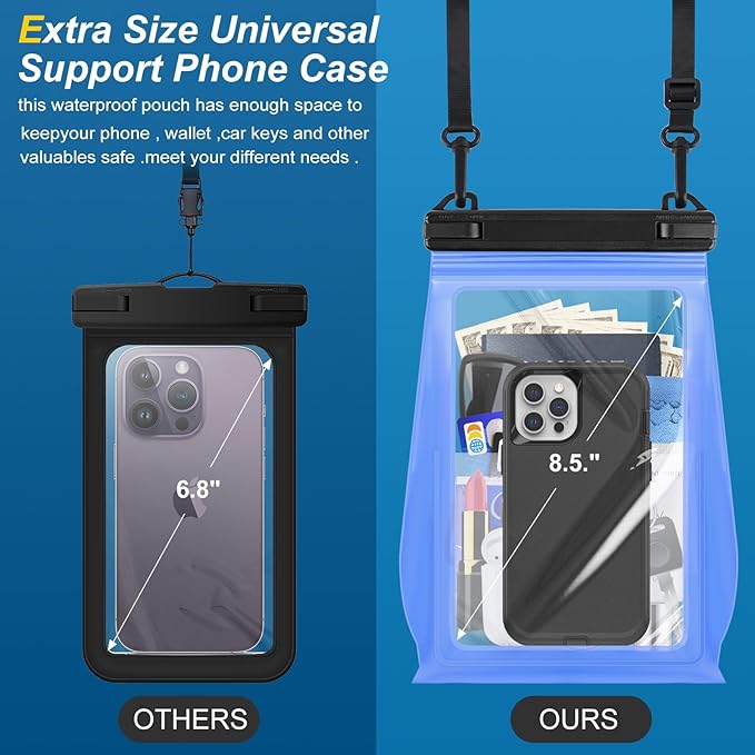 Large Waterproof Phone Pouch Floating, Waterproof Phone Case for iPhone 14 15 Pro Max 13 Plus 12 11 Samsung S23 Ultra S22 up to 8.5'', IPX8 Water Proof Phone Dry Bag for Swimming Kayaking Vacation