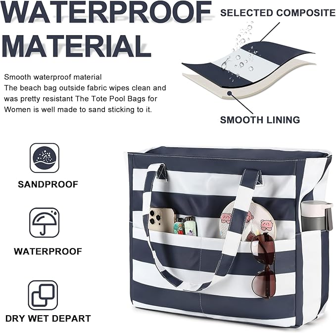 Bluboon Waterproof Beach Tote Pool Bags for Women Ladies Extra Large Carry On Bag With Wet Compartment for Weekender Travel