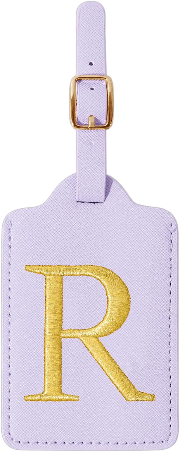 Personalized Initial Luggage Tags for Suitcase, Purple Leather Cute Luggage Tags with Privacy Cover Name Card, Embroidered Custom Monogrammed Luggage Tag Travel Backpack Tags Gifts for Women Kids(R)