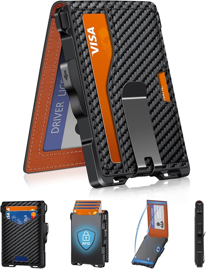 Wallet for Men, Minimalist Slim Mens Wallet with Money Clip, RFID Blocking Smart Pop Up Card Wallet with ID Window, Compact Bifold Wallet,Metal Aluminum Credit Card Holder