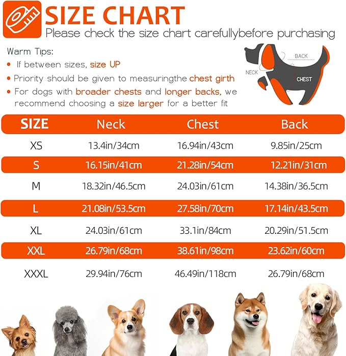 Abuandi Dog Winter Coat with Harness, Dog Jacket, Pet Clothes with Zipper on Back, Waterproof Windproof Warm Vest, Reflective Cold Weather Coats, for Small Medium Large Dogs, Thick, Orange, M