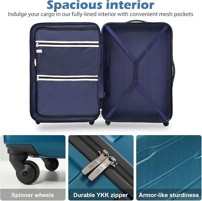 Coolife Luggage PC+ABS Expandable Hardshell Suitcase with TSA Lock, Spinner Checked Lightweight (Caribbean Blue, 28in)