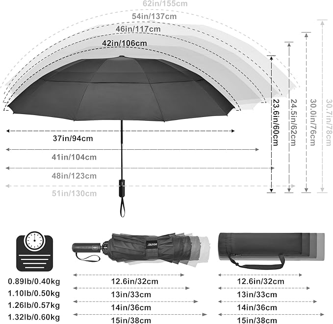 G4Free 42/46/54/62 Inch Large Golf Umbrella Compact Reverse Travel Umbrella 10 Ribs Windproof for Rain Double Canopy Automatic Open Close