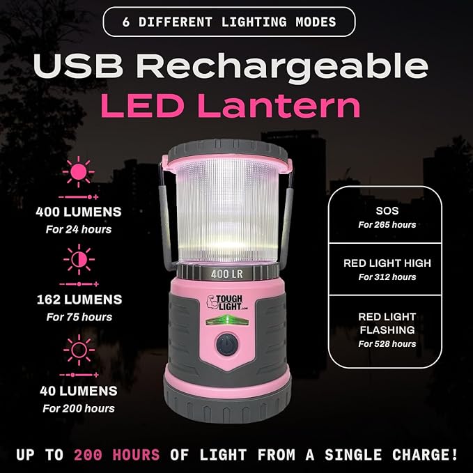 USB Rechargeable Camping Lantern, 400 Lumens LED Lantern, Hanging Tent Lamp, 6000mAh Power Bank, 200 Hour, 6 Modes, for Outdoors & Emergency