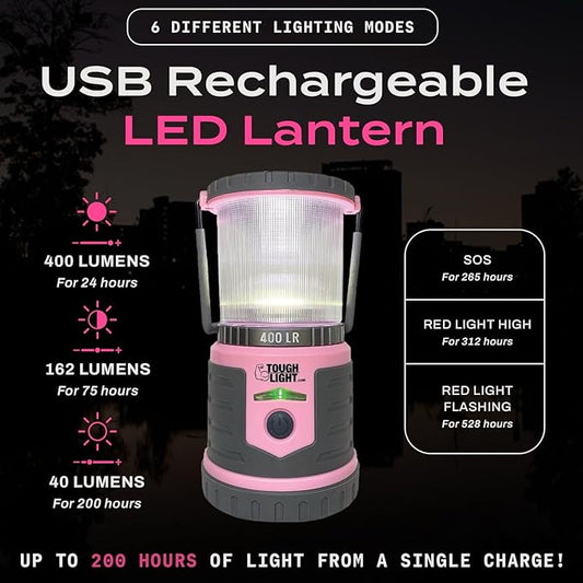 USB Rechargeable Camping Lantern, 400 Lumens LED Lantern, Hanging Tent Lamp, 6000mAh Power Bank, 200 Hour, 6 Modes, for Outdoors & Emergency