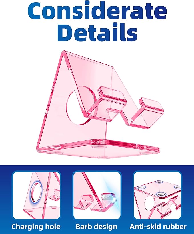 TOPGO Acrylic Cell Phone Stand, Clear Phone Holder for Office Desk, Vanity, Kitchen Counter, Bedside Table, Compatible with iPhone 17 16 15 14 13 12 Pro Max Plus/Smartphones/iPad/Switch/Kindle(Pink)