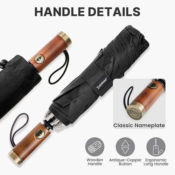 G4Free 54 Inch Inverted Windproof Umbrella with Wooden Handle, Large Double Canopy Auto Open & Close Golf Umbrella, Portable & Durable Rain Umbrella, Fits Car & Backpack