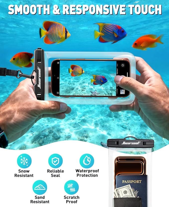 Hiearcool Waterproof Phone Pouch, Waterproof Phone Case with Crossbody Lanyard Compatible for iPhone 17 16 15 14 13 Pro Max Up to 8.3", Cellphone Dry Bag Travel Essentials for Beach -Clear-2Pack