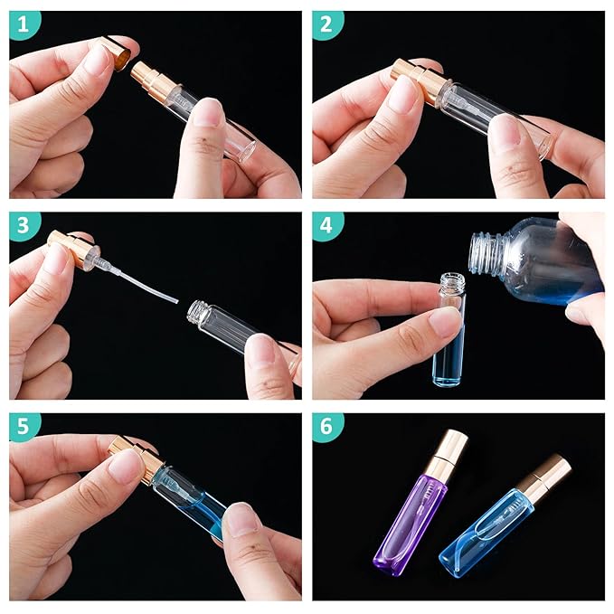 Zhehao 75 Pcs Mini Spray Bottles 5 ml Clear Glass Perfume Bottles Refillable Fine Mist Perfume Atomizer Portable Empty Sample Containers for Cleaning, Essential Oils, Travel (Gold Cap)