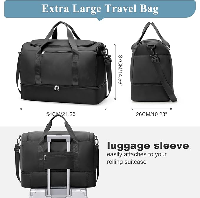 Travel Duffle Bag with Shoe Compartment, XL Weekender Bags for Women, Carry On Overnight Bags for Gym Sports & Business Trips, Water-Resistant Hospital Bag for Labor and Delivery
