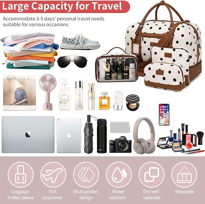 Wogarl Weekender Bags for Women Large Canvas Overnight Bag Travel Duffel Bags Carry on Shoulder Weekend Bag with Shoe Compartment for Travel Night Flight Daily Use