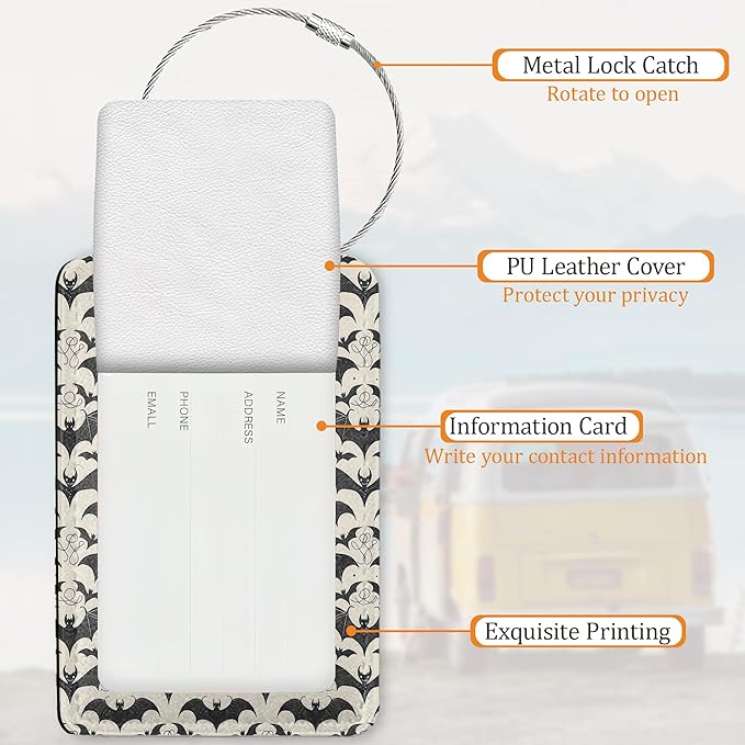 Halloween 3 Pack Luggage Tag for Suitcase, Unique Leather Travel Tags Identifiers with Privacy Name Address Labels & Durable Steel Loop for Women Men Travel