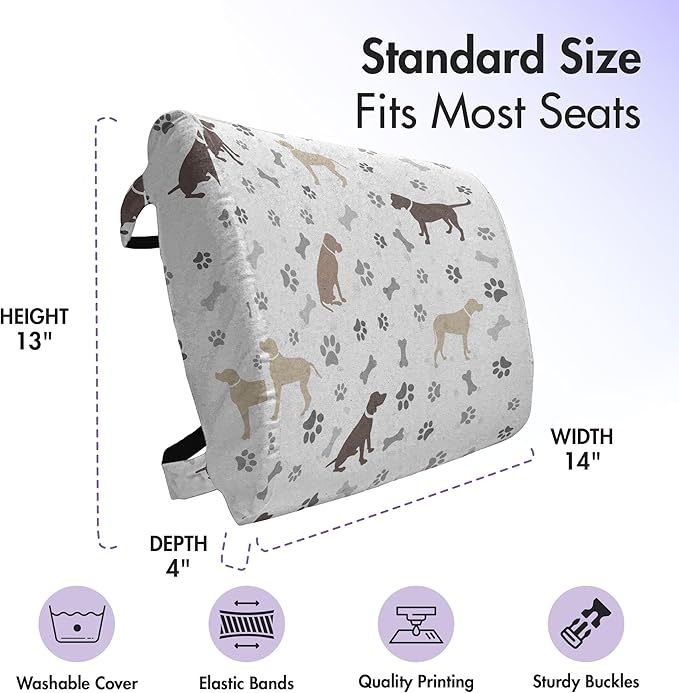 Ambesonne Dog Lover Lumbar Back Support Pillow, Paw Print Bones and Dog Silhouettes American Foxhound Breed Playful Pattern, High Density Foam for Office Chairs Car Seats, 14" x 13", Umber Beige Grey