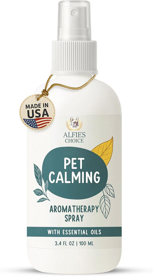 ALFIE'S CHOICE Pet Calming Aromatherapy Spray | 3 fl oz | for Dogs & Cats | Water Based Botanical Mist with Lavender, Ylang Ylang & Valerian | Promotes Calm and Relaxed Environment