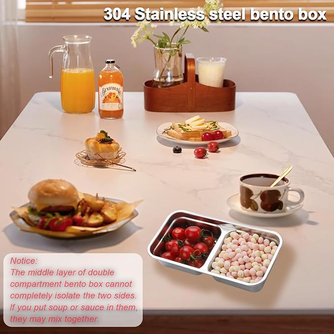 Grab and Go Snack Containers Stainless Steel, Reusable Snack Condiment Containers with Lids, Double Compartment Food Lunch Meal Container Prep for Travel, Small Packs Container, 1 Piece
