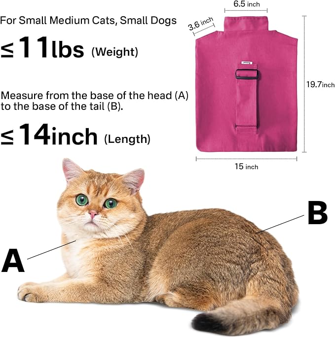 Amkune [Cozy Travel] Cat Carrier Pouch, Soft Cat Carrier for Small Cats, Carrying Sack, Restraint Bag for Nail Trimming, Vet Visits, Giving Meds, Dental Care, Car Travel - Magenta Pink