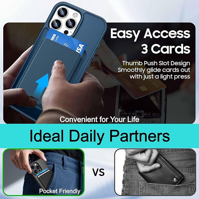 Ntwinro Magnetic for iPhone 13 Pro Max Case (Compatible with MagSafe) with Detachable Wallet & Card Holder for 3 Cards [RFID Blocking] Military Grade Protective Slim Phone Cover, Deep Blue