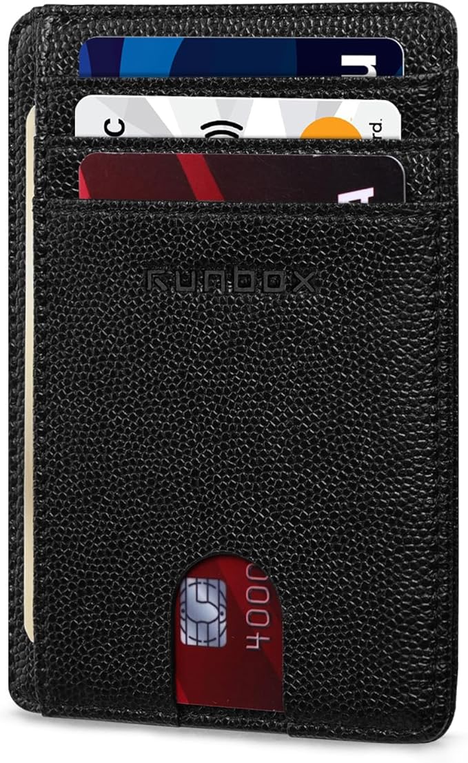 RUNBOX Slim ID Cases Minimalist Front Pocket RFID Blocking Leather Wallets for Men and Women Card Holder Wallets Gifts for men