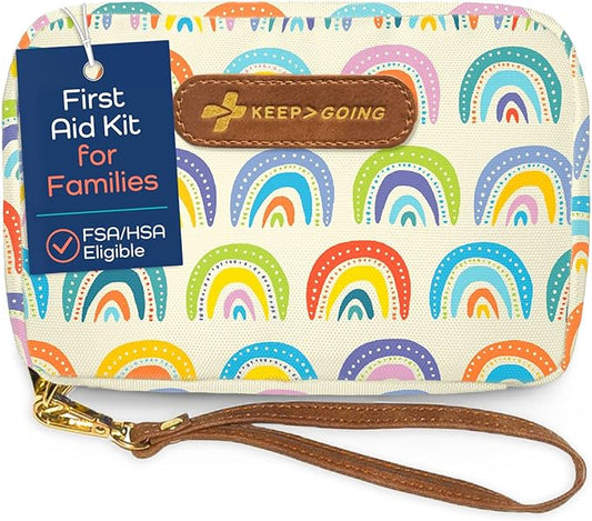 KeepGoing Travel First Aid Kit for Kids – 130 Pc. for Car, Home, Purse, Diaper Bag & Backpack with Latex-Free Bandages - Mini First Aid Kit Travel Size TSA-Approved