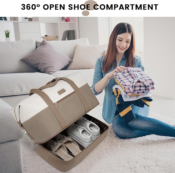 LOVEVOOK Weekender Bag, Large Travel Duffel Bag for Women with 2 Packing Cubes, Carry on Overnight Bag with Shoe Compartment, Mom Hospital Bags for Labor and Delivery