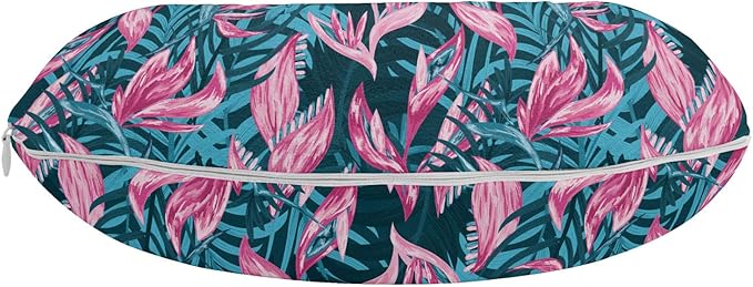 Ambesonne Exotic Travel Pillow Neck Rest, Aloha Bird of Paradise Blooms Tropical Leaves Flourishing Jungle Graphic, Memory Foam Traveling Accessory for Airplane and Car, 12", Pink Petrol