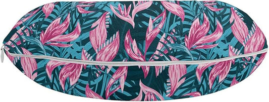 Ambesonne Exotic Travel Pillow Neck Rest, Aloha Bird of Paradise Blooms Tropical Leaves Flourishing Jungle Graphic, Memory Foam Traveling Accessory for Airplane and Car, 12", Pink Petrol