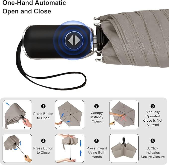 LEAGERA Compact Travel Umbrella for Purse - Flat Handle, Waterproof for Light Rain