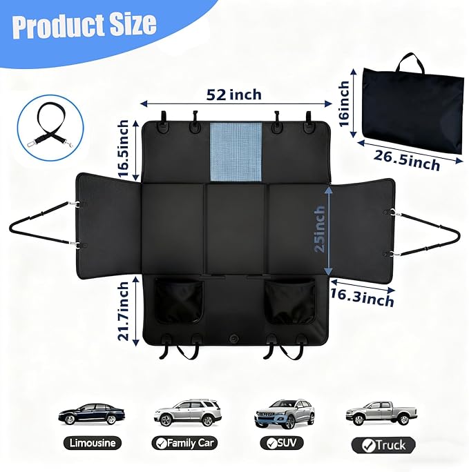 Dog Car Seat Cover for Extender Back Seat, Holds 400lbs, Waterproof Dog Car Seat Cover for Back Seat with Hard Bottom,Easy to Use and Clean