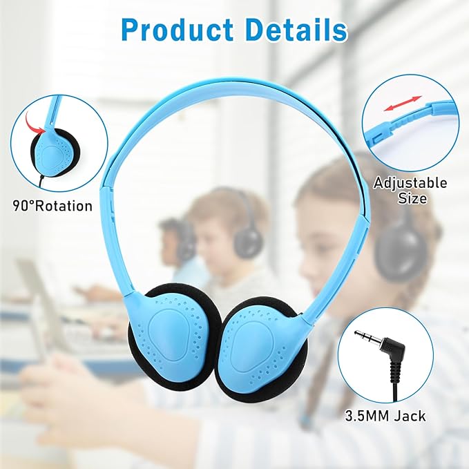 12 Pack Classroom Headphones for Kids, Multi Color Bulk Headphones for Classroom Wired Over The Ear Headphones Adjustable with 3.5 mm Jack for School Library Student Children