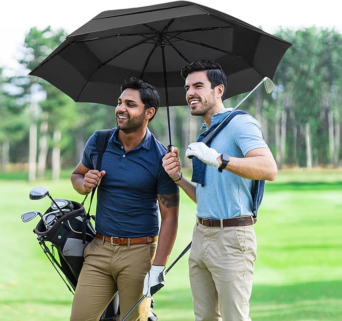 Lejorain Large Compact Golf Umbrella - Oversized Auto Open Close Folding Golf Umbrella Travel 210T Dupont Teflon Coated Vented Windproof Double Canopy for Women Men