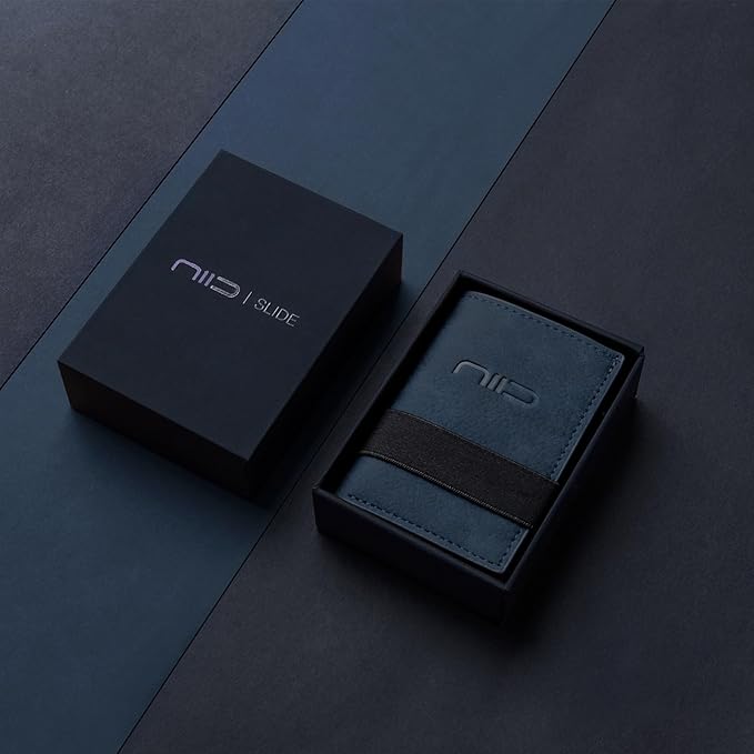 NIID Wallet for Men,Minimalist Front Pocket Wallet for Men - RFID Blocking Leather Bifold with Pop Up Card Holder, 2 ID Windows, Money Clip & Gift Box (Blue)