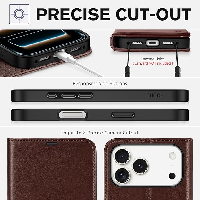 TUCCH Wallet Case for iPhone 17 Pro Max (6.9-Inch) 2025, 4 Card Holders, RFID Blocking, Stand, Shockproof TPU Shell, PU Leather, Magnetic Closure, Protective Folio Cover, Chocolate Brown