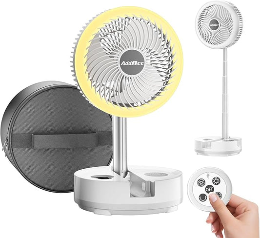40000mAh Battery Operated Fan, Rechargeable Collapsible Fan, 106H Run, 8 Speeds Oscillating with Remote, Battery Powered with Timer & Light for Travel Cruise Essentials RV Outdoor Power Outage