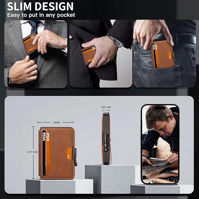 SEMORID Wallet for Men, Mens Wallet Minimalist Slim Wallet, RFID Blocking Smart Pop Up Wallet with Money Clip & ID Window, Metal Compact Wallet, Aluminum Credit Card Holder Wallet