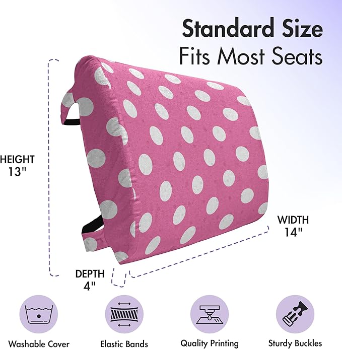 Ambesonne Pink Polka Dots Lumbar Back Support Pillow, Rows and Columns Ordered Arrangement Feminine Abstraction Graphical, High Density Foam for Office Chairs Car Seats, 14" x 13", Pink and White