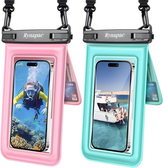 [Up to 8.5''] Waterproof Phone Pouch Floating, Double Bags Waterproof Phone Case with Lanyard for iPhone 16 15 Pro Max, Galaxy S25 S24 Ultra, IPX8 Cellphone Dry Bag Beach Cruise Ship Essentials 2 Pack
