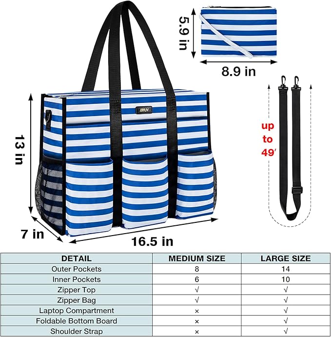 IBFUN Utility Tote Bag with 14/24 Pockets Zip Top Teacher Tote Bag for Teacher/Work Women