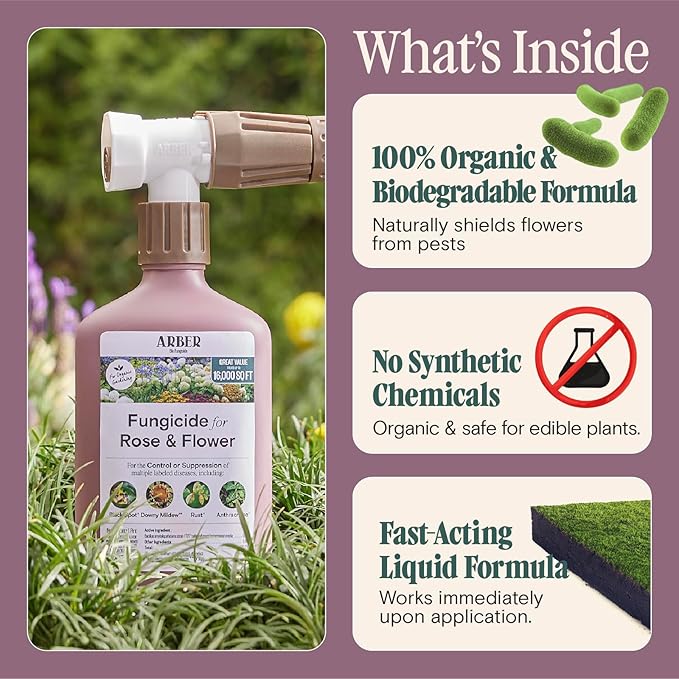 Organic Fungicide—Roses & Flowers, 16oz Ready-to-Spray | Stops Powdery Mildew, Black Spot, Rust, Blight | Bacillus amyloliquefaciens F727 | Pet-Safe, Pollinator-Friendly Garden Disease Control