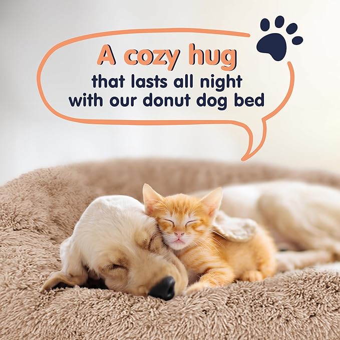 Donut Dog Bed - Premium Comfort for Anxiety Relief - Fluffy & Calming Design with Ultra-Plush Support | Cozy Round Dog Bed with Super Soft Circle Style (Size XL Camel)