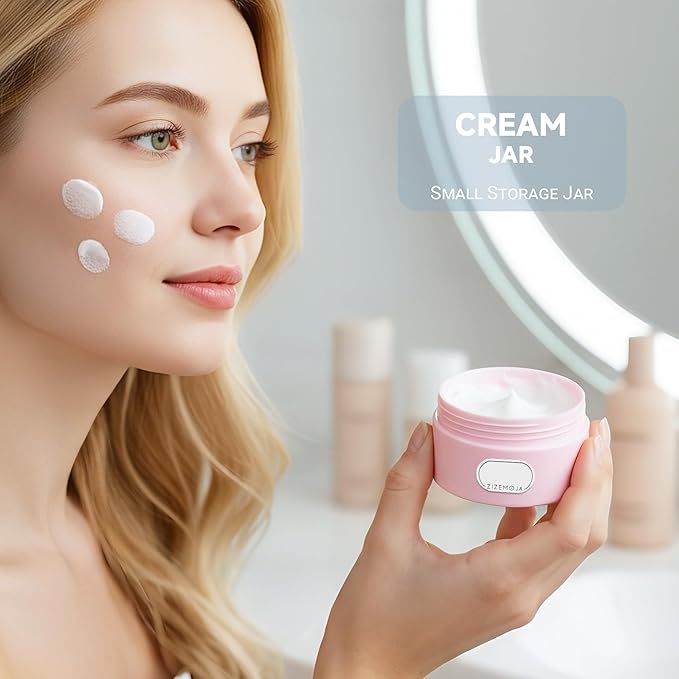 Travel Containers for Creams, Plastic Refillable Mini Lotion Jars with Lids for Toiletries, Leak Proof Small Travel Cream Jars for Face Cosmetic Makeup Beauty Products Sample (50g, 4Pack, Blue Pink)