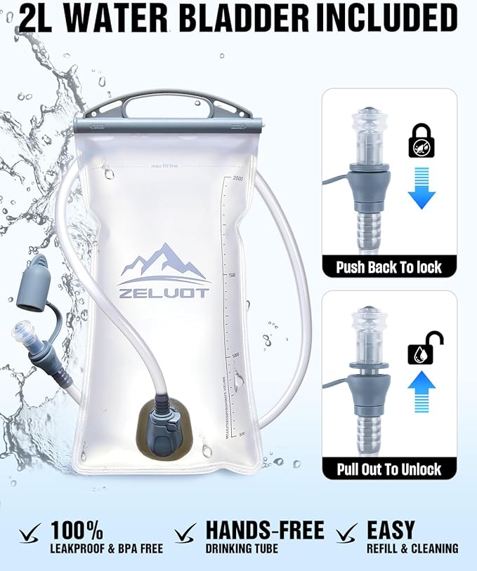 Running Vest with 2L Water Bladder, Hydration Pack, USA Original Patent, Lightweight Hydration Backpack with Gear Holder, Reflective Chest Pack for Men Women for Marathon Hiking