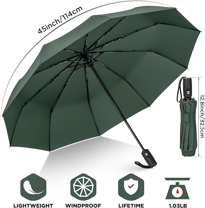 ZOMAKE Travel Umbrella Compact - 10 Ribs Portable Collapsible Umbrellas for Rain Windproof - Paraguas Automatic Small Folding Umbrella Lightweight Packable Umbrella for Women Men