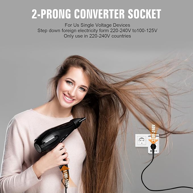 Voltage Converter Us to Europe, 220v to 110v Power Converter Combo, European Plug Converter 2300w Travel Adapter Worldwide, Step Down European, Travel Adapter Worldwide.