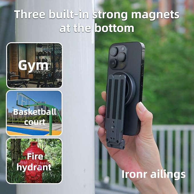 Dual Magnetic Phone Mount Magsafe Pocket Foldable Mini Tripod Magnetic Phone Holder for Smart Phone,All 3 Legs Magnetic,Gym Essentials,Magnetic Phone Mount Stand,Travel Selfie Stick Vlog Rig