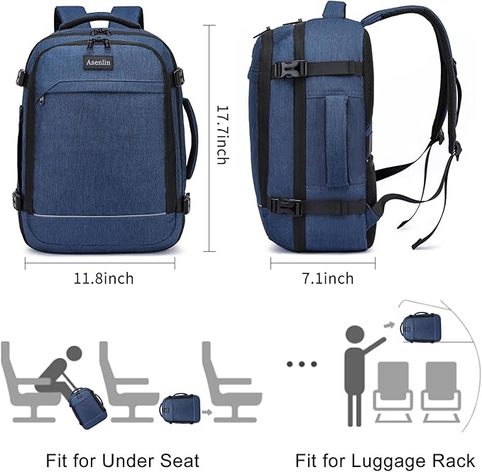 Asenlin 30L Travel Backpack for Women and Men,Fit 15.6 Inch Carry on Backpack Flight Approved Luggage，Weekender Bag Water Resistant Laptop Backpack-Blue