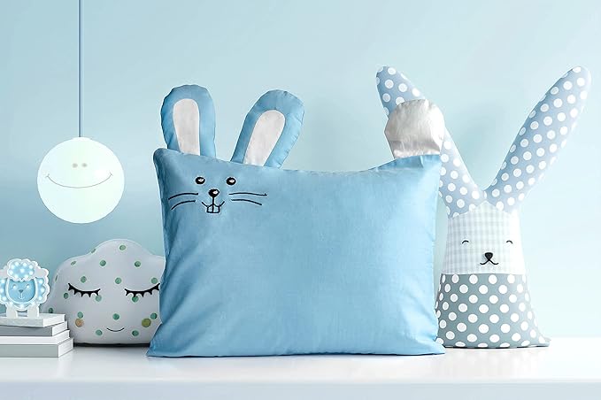 kinder Fluff Kids Pillow & Pillowcase Set 13x18in- 233T Cotton Pillow Covers & Down Alternative Pillow Fill - Hypoallergenic Kids Pillows for Small Children - Children & Travel Pillows Kid - Blue