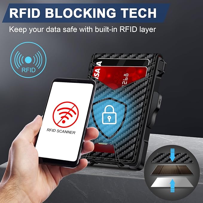 Wallet for Men, Minimalist Slim Mens Wallet with Money Clip, RFID Blocking Smart Pop Up Card Wallet with ID Window, Compact Bifold Wallet,Metal Aluminum Credit Card Holder